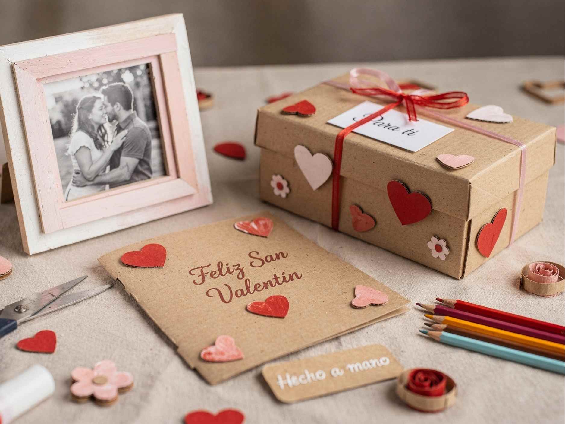 regalos de san valentín hechos con cartón. Cajas, marcos, tarjetas...