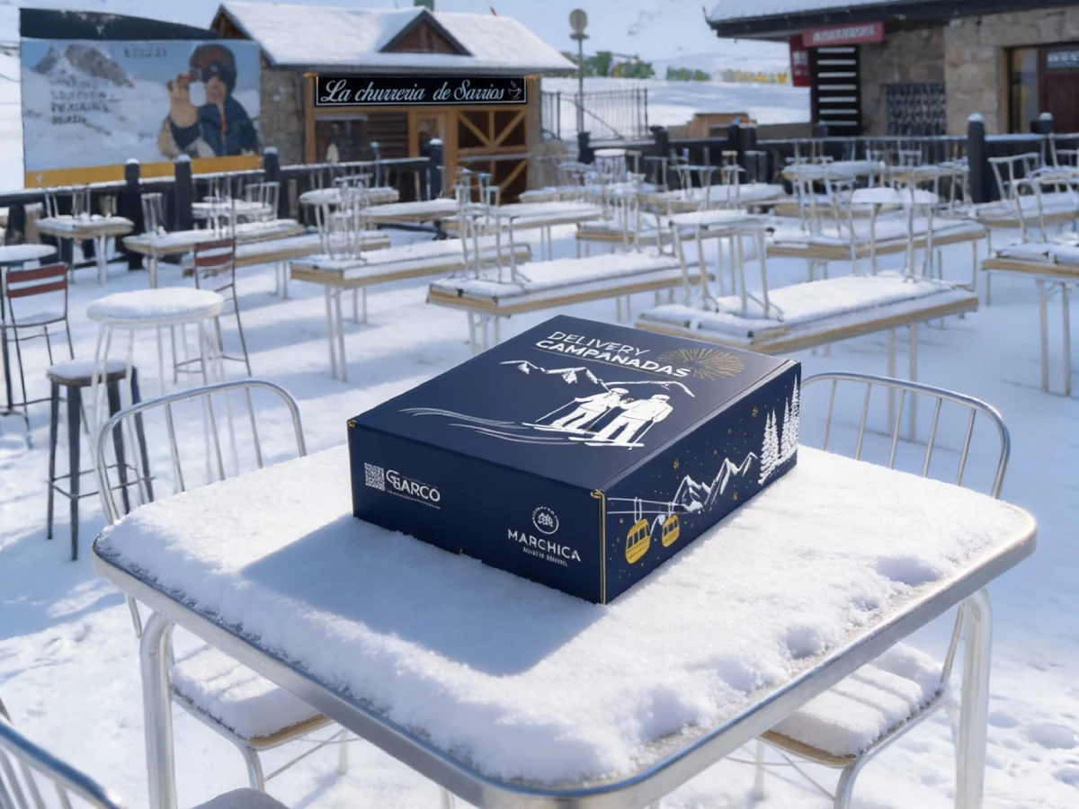 packaging de cartón de Cartonajes barco utilizado en nochevieja en la estación de esquí de Formigal